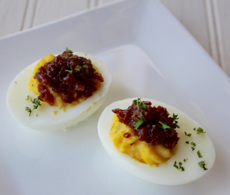 Deviled eggs with bacon Jam